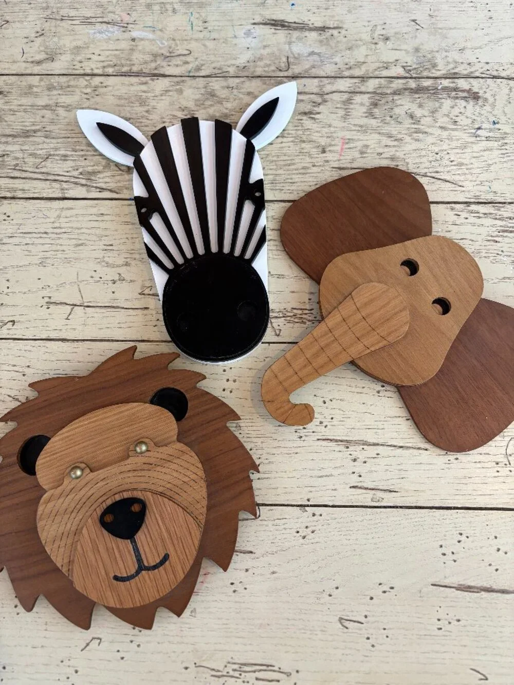 Crate & Barrel 3D Wooden Animal Head Wall Decor - 3 Pieces